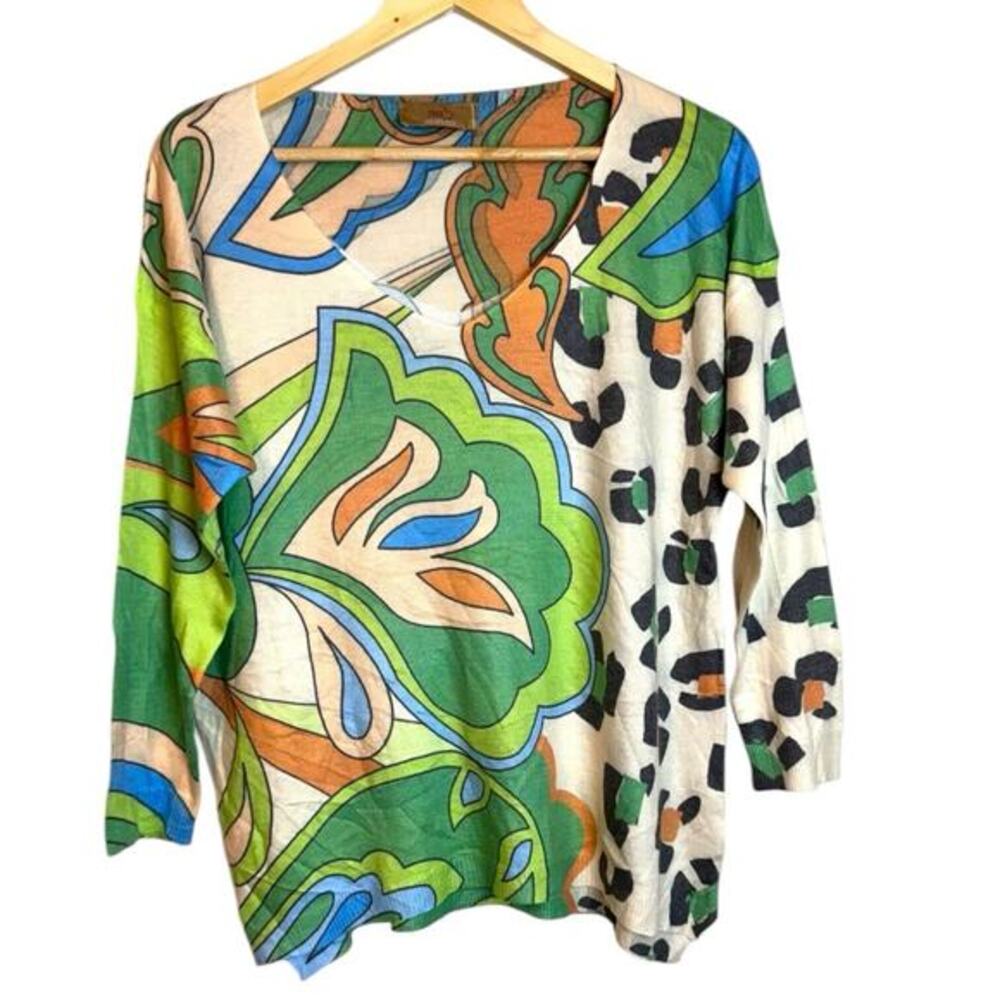 Free For Humanity Colorful Floral Animal Print Pullover Sweater Large